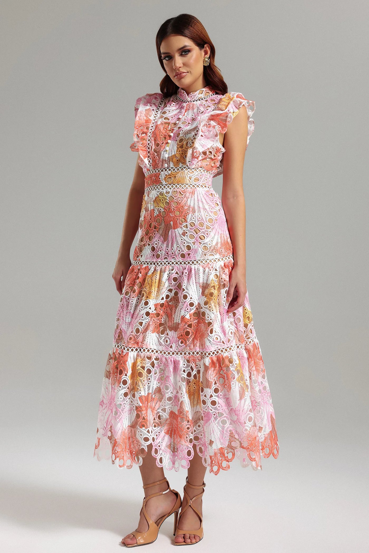 Ayleen Orange Hollow Sleeveless Midi Dress