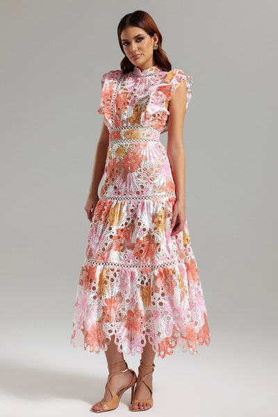 Ayleen Orange Hollow Sleeveless Midi Dress