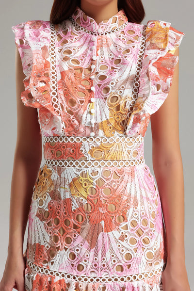 Ayleen Orange Hollow Sleeveless Midi Dress