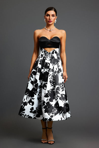 Renata Strapless Flowers Midi Dress
