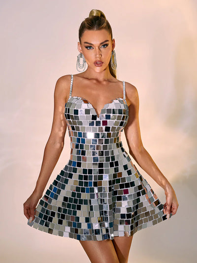 Kimberley Metallic Mirror Mini Dress