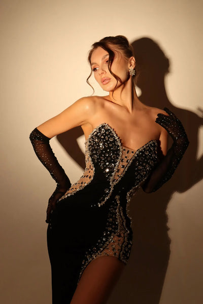 Porsha Diamonate Strapless Maxi Bandage Dress