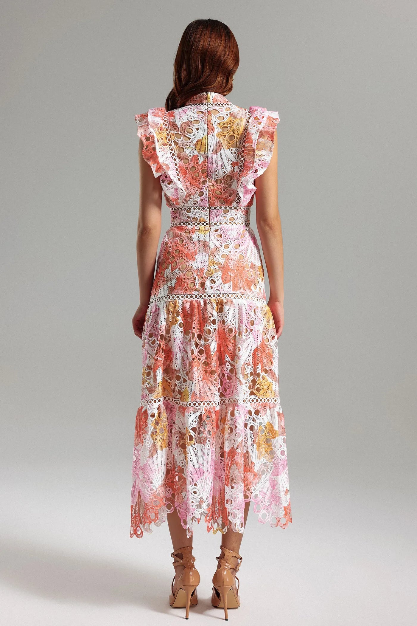 Ayleen Orange Hollow Sleeveless Midi Dress