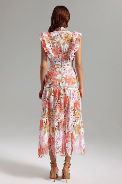 Ayleen Orange Hollow Sleeveless Midi Dress