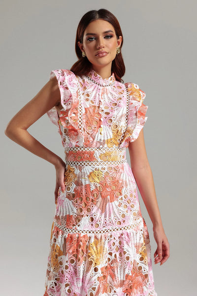 Ayleen Orange Hollow Sleeveless Midi Dress