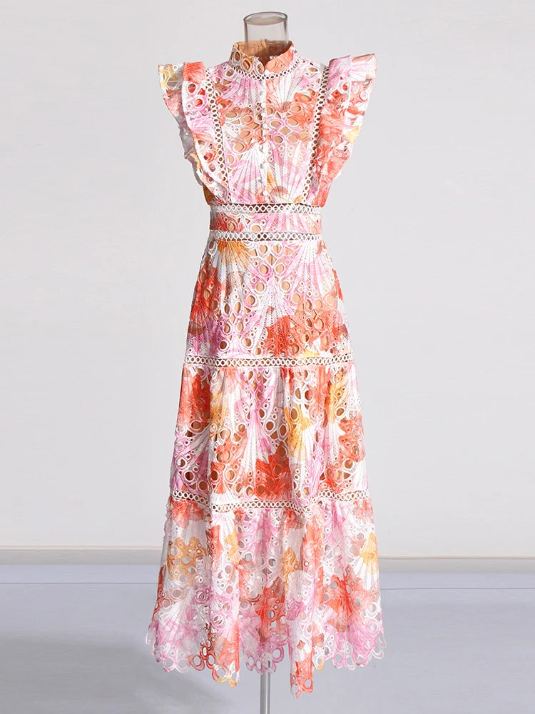 Ayleen Orange Hollow Sleeveless Midi Dress