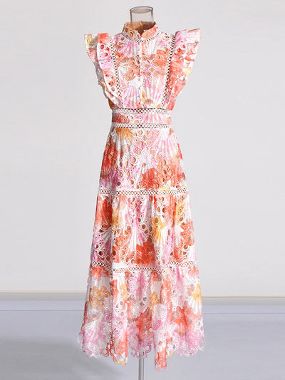 Ayleen Orange Hollow Sleeveless Midi Dress